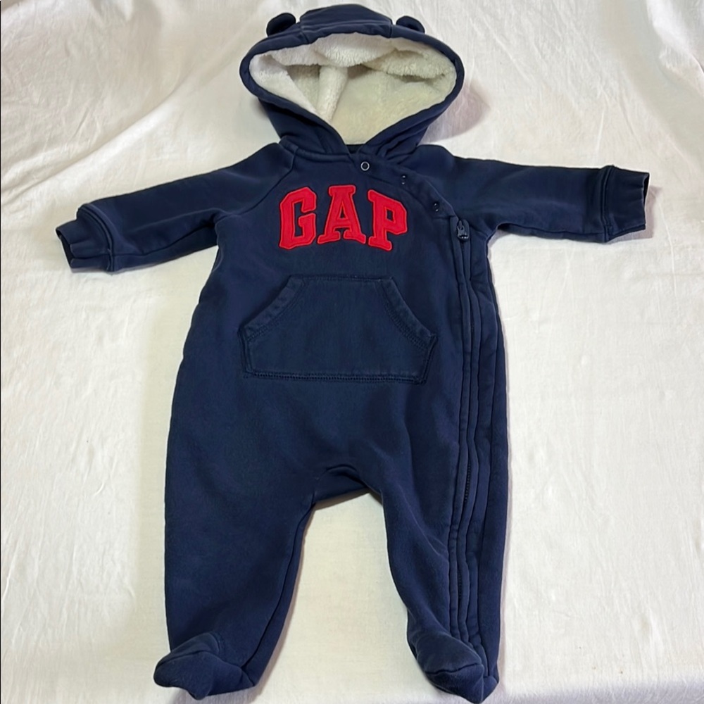 3-6M GAP Navy Blue bunting bag/ jumpsuit with Red Logo